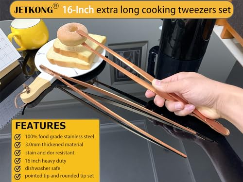JETKONG 2 Pcs 16-Inch Extra-Large Kitchen Tweezers and Tongs - Giant Stainless Steel Food Tweezers - Rose Gold - color: Rose Gold, size: 16+16 Inch