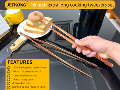 JETKONG 2 Pcs 16-Inch Extra-Large Kitchen Tweezers and Tongs - Giant Stainless Steel Food Tweezers - Rose Gold - color: Rose Gold, size: 16+16 Inch