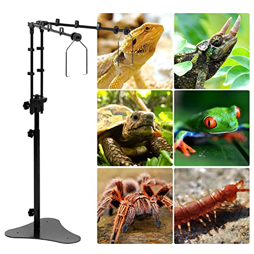 REPTI ZOO Reptile Dual Lamp Stand Adjustable Light Holder Lamp Hanging Bracket Metal Support for Reptile Glass Terrarium Heating Light Amphibians Cage - style: LH009D
