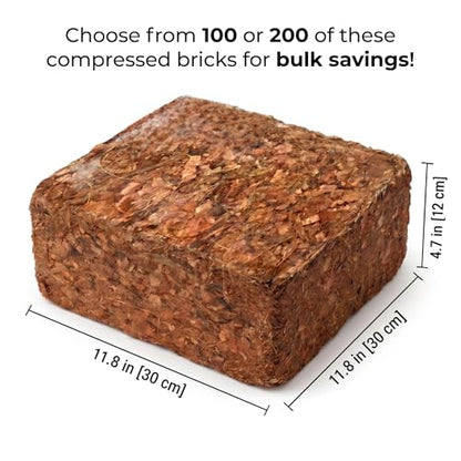 Coco Husk Chips Bricks Bulk 100 or 200 Pack (11 lb / 5 kg Each) – Pre-Washed, Low EC Coconut Substrate for Orchids, Aroids & Hydroponics – Expands 7X – Mulch, Potting Mix & Reptile Bedding (100)