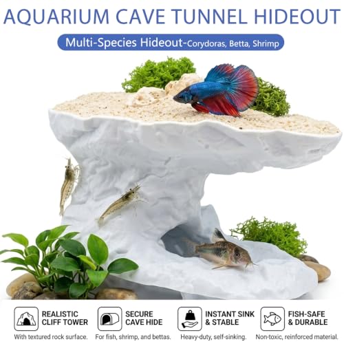 Aquarium Cave Tunnel Hideout,Vertical Tower Cliff Tower Fish Tank Cave Tunnel with Shelter, Heavy-Duty Aquarium Underground Cave Hideout for Fish, Reptiles, Shrimp, Bettas
