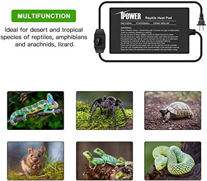 iPower 4"x7" Reptile Heat Mat Under Tank Warmer Terrarium Heating Pad with Temperature Adjustable Controller, Thermometer and Hygrometer with Temperature and Humidity Probe for Amphibian and Pet - size: 4 X 7 Inch, style: Adjustable Pad + Thermo & Hygrome