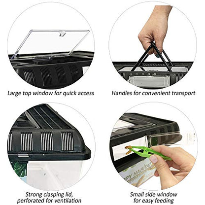Happy Habitat (Large) - Ventilated Enclosure & Breeder Box - for Live Feeder Insects, Reptiles, Amphibians & Other Small Pets - Durable Plastic Portable Terrarium - size: Large