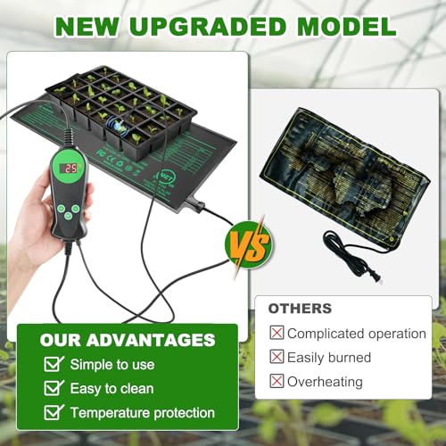 Seedling Heat Mat with Built-in Thermostat 2 Pack, 10" x 20.75" Waterproof Plant Heating Pad with Temperature Controller for Hydroponic,Germination, Indoor Gardening, Greenhouse, MET-Certified - size: 20x10.75*2