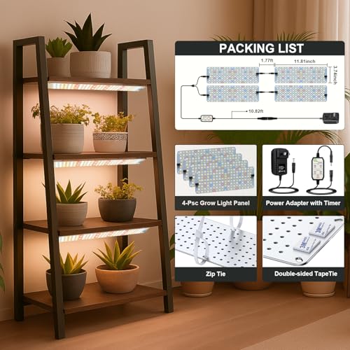 GHodec 40W Panel Grow Lights for Indoor Plants,544LEDs Full Spectrum Grow Lights for Under Cabinet Plant, Grow Lamp with 4/8/12H Timer,5 Dimmable Levels for Plants Growing (4Pack) - size: 4Pack