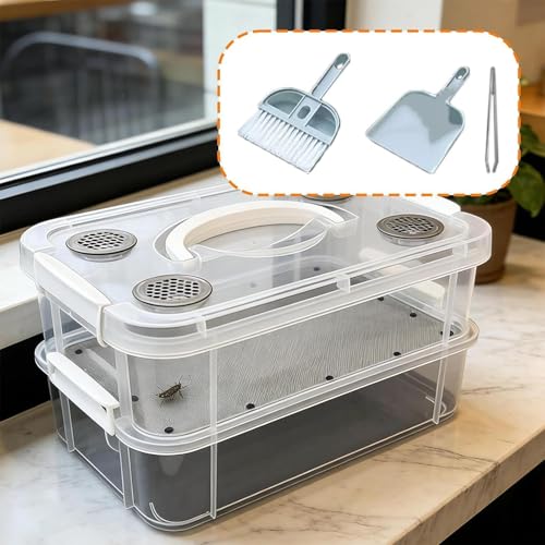 Mealworm Container - Ventilated Lid Transparent Fine Mesh | Mealworm Keeper Box Habitat - for Reptiles, Birds, Chickens, Lizards, Bearded Dragon, Frogs, Tortoises