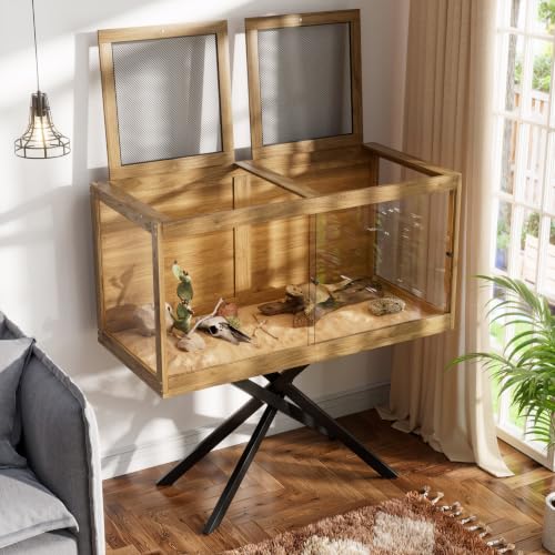 PAKASEPT 120 Gallons Bearded Dragon Tank with Leg Stand,Tempered Glass Reptile Enclosure with Metal Mesh Top,Snake/Lizard Tank for Chameleon,Tortoise,Hecko,Brown - size: 120 Gallons