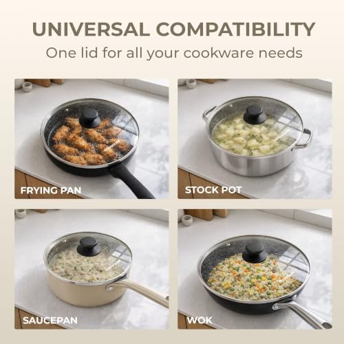 Sunhouse: Tempered Glass Cookware Lid - 10 Inch - Stainless Steel Rim, Heat-Resistant Knob, For Frying Pans-Pots-Woks-Skillets, Oven-Dishwasher Safe | Clear Replacement Cover for Frying Pans, Pots, Cast Iron Skillet - Stainless Steel Rim - Dishwasher & Ov