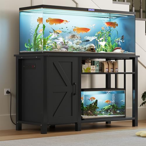 55-75 Gallon Fish Tank Stand with Power Outlet & Adjustable Shelf, Heavy Duty Aquarium Stand with Cabinet Storage for Fish Tank, Turtle Tank, Reptile Terrarium, 1000LBS Capacity, Black - color: Black