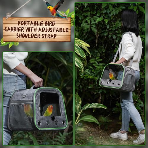 Upgraded Small Bird Carrier, Lightweight and Portable Travel Bird Cage with Stand and Easy Clean Tray, Parrot Parakeet Cockatiels Bird Travel Cage - color: Grey