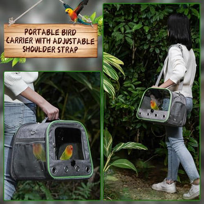 Upgraded Small Bird Carrier, Lightweight and Portable Travel Bird Cage with Stand and Easy Clean Tray, Parrot Parakeet Cockatiels Bird Travel Cage - color: Grey
