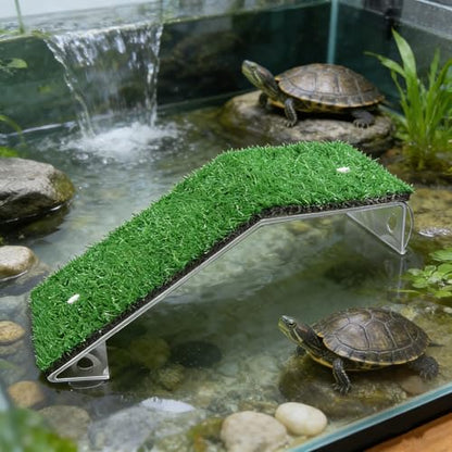 alfyng Small Lawn Turtle Resting Basking Platform, Simulation Grass Tortoise Ramp Reptile Ladder Resting Terrace Aquarium Turtle Dock for Reptile Frog Terrapin - color: S