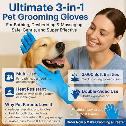 #1 Reusable Silicone Bath & Grooming Gloves – 2-in-1 Deshedding Mitts for Dogs, Cats & Rabbits | Safe Non-Electric Hair Remover | Quick Foam, Massage & Easy Clean