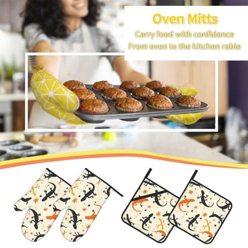 Reptile Painting Prints Kitchen Layers: Waterproof Oven Covers for Safe Handling & Easy Cleanup – 4 Piece Heat Protection Bundle