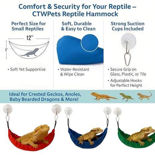Reptile Hammock & Lizard Hammock Hide (100% Polyester, 2 Suction Cups) 9.8" x 3.9" with 2.4" Ideal for Geckos, Lizards & Small Reptile Hide Crested Gecko Accessories (Bright Yellow, Medium) - color: Bright Yellow