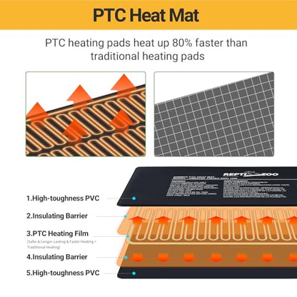 REPTI ZOO 6" X 8" Reptile Heat Pad Fast Heating Pad with Adjust Knob 8W Reptile Heat Mat for Turtles/Hermit Crabs/Bearded Dragons/Leopard Geckos/Snakes/Lizards, and Seed Germination - size: 6" X 8" with Adjust Knob