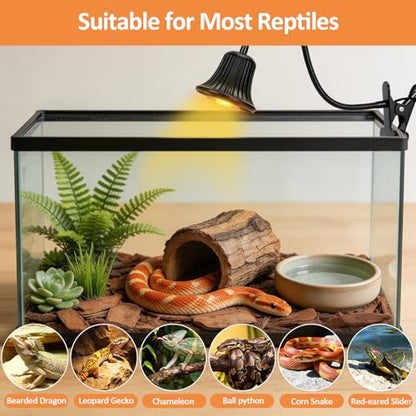 Reptile Heat Lamp, Heating Lamp for Reptiles with UVA UVB,2H,4H,8H,10H Cycle Timing&Stepless Dimming Adjustment Basking Light for Turtle, Bearded Dragon, Lizard and More, 2 Bulbs