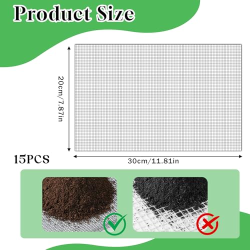 15 Pcs Drainage Mesh for Plant Pots, Mesh for Plants | 12 x 8 Inch Plastic Screen Meshs Pads, Prevents Soil Leakage (Black)