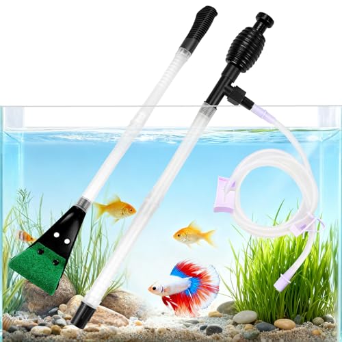 Fish Tank Cleaner Gravel Vacuum for Aquarium | Aquarium Siphon, Water Changer, Double Sided Sponge Brush Algae Scraper, Fish Tank Cleaning Kit, Gravel & Sand Cleaning - color: Black