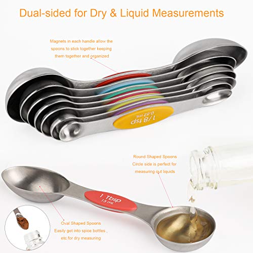 Magnetic Measuring Spoons Set Stainless Steel Dual Sided Measuring Spoons | Stackable Teaspoons Tablespoons for Measuring Dry and Liquid Ingredients - color: Color