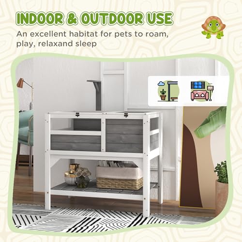 PawHut Tortoise Habitat with Shelf Storage, Tortoise Enclosure with Weather Protection, Reptile Gift Accessory, Reptile Enclosure with Tray, Light Support Frame, Light Gray | Tortoise Enclosure, Reptile Gift Accessory, Reptile Enclosure with Tray, Light S