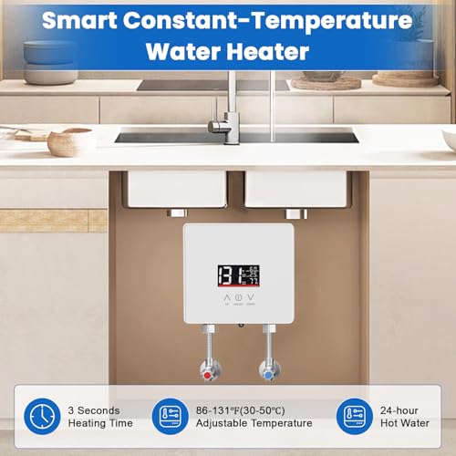 Tankless Water Heater Electric, 240V 6000W Under Sink Instant Hot Water Heater with Digital Display & Touch Screen, On-Demand Point-of-Use for Kitchen Bathroom Laundry RV - Energy Saving - color: White