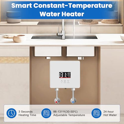 Tankless Water Heater Electric, 240V 6000W Under Sink Instant Hot Water Heater with Digital Display & Touch Screen, On-Demand Point-of-Use for Kitchen Bathroom Laundry RV - Energy Saving - color: White