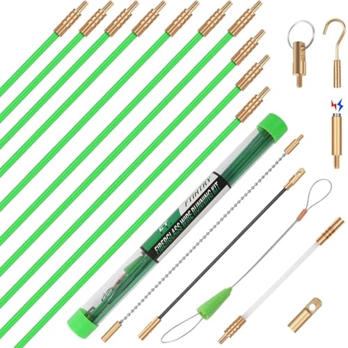 FTIHTRY 14FT Fiberglass Running Electrical Wire Glow Rods Wire Pulling with 8 Different Attachments, Fish Rods Electrical Kit and Fish Tape Wire Puller - style: 14FT