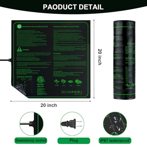 20"x20" Durable Seedling Heat Mat for Seed Starting and Germination | Waterproof Warm Hydroponic Heating Pad with ETL Certified for Indoor Plant Gardening and Cutting, Brewing and Greenhouse - style: 20"x20" Heat Mat -Upgrade Version