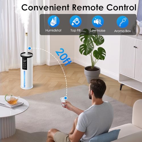 Home Humidifier for Large Room, 2.11Gal Cool Mist Top Fill,120H | Bedroom Humidifier with Humidistat,4 Mist Level,up to 500 ft² Coverage,35dB Quiet Humidifier for Commercial,Office,Baby,Plant