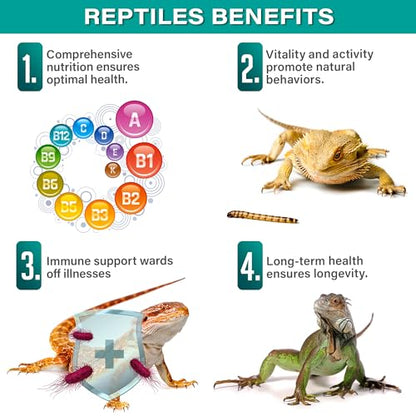 4oz Reptile Multi-Vitamin Supplement. Organic Fruits, Made in USA | Boost immunity, growth & vital nerve functions! Ultrafine fruit dust with Vitamin A, D3, C & minerals clings to feeders - size: 4oz