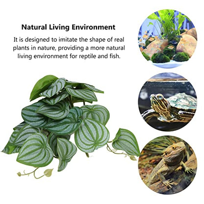 Artificial Reptile Plants with Suction Cups, Watermelon Leaves & Vines for Terrarium, Plastic Climbing Plants for Reptile Tank Decor, Habitat Accessories for Lizards/Chameleons