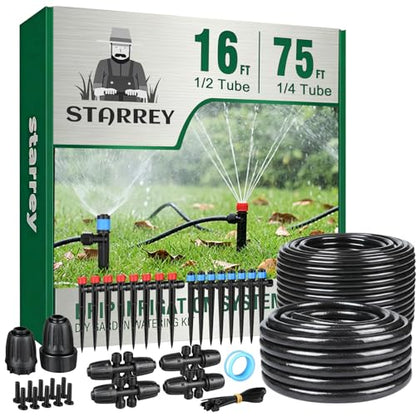 Drip Irrigation System for Garden, 2026-Upgraded Quick Connect Garden Watering Kit All-in-One with 1/2 inch 1/4 inch Irrigation Tubing for Garden, Lawn, Greenhouse, Raised Beds (91FT) - size: 16FT Main tube+75FT 1/4" tube