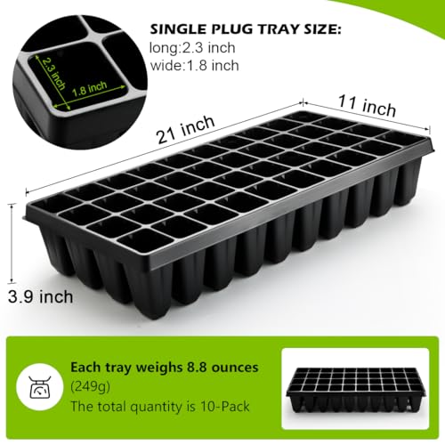 RooTrimmer 10 Pack 40 Cell Seed Starter Trays - Extra Deep 3.9" Plastic Nursery Trays, 20" x 10"，Fits Standard 1020 Flats, for Planting Seedlings, Propagation, Seed Germination and 1020 Flats Inserts - color: Black, size: 40 Cells-10P