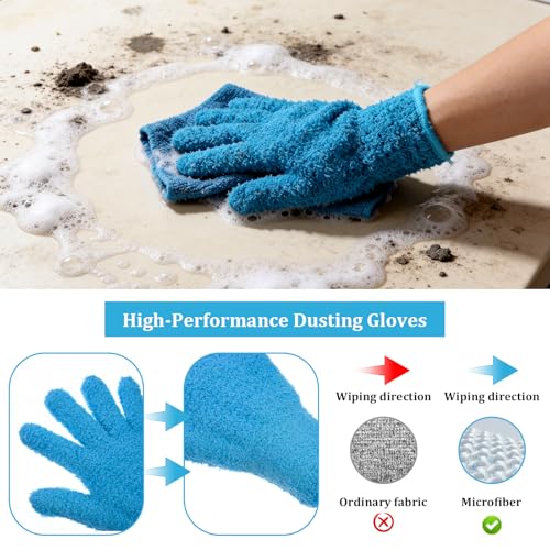 Abeillo Microfiber Gloves for Plants Dusting Cleaning, Reusable Washable Cleaning Gloves Mittens House Cars Blinds Dusting - color: Navy Blue