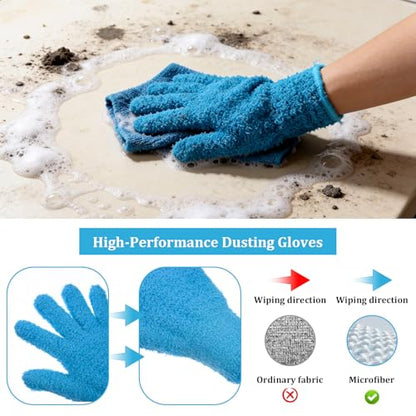 Abeillo Microfiber Gloves for Plants Dusting Cleaning, Reusable Washable Cleaning Gloves Mittens House Cars Blinds Dusting - color: Navy Blue