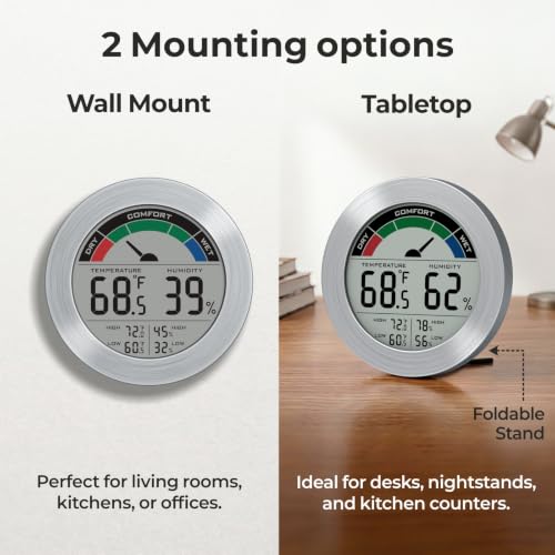 Digital Hygrometer Indoor Thermometer Humidity Meter Room Temperature Humidity Monitor, Metal Frame with Brushed Stainless Finish, DM9442 (Silver Stainless) - color: Silver Stainless