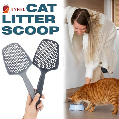 Set of 2 Cat Litter Scoop with Small Holes, Deep Sifting Shovel for Fine Litter, Reptile Terrarium Sand & Rabbit Pooper Lifter, Hanging Handle Poop Scooper (Gray, Set of 2) - color: Gray, size: Set of 2