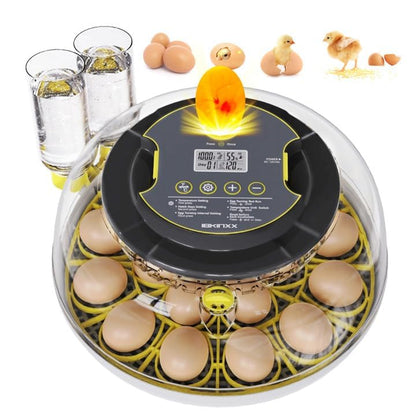 IBKINXX Incubator for Hatching Eggs-18 Egg Capacity, Newly Upgraded Automatic Egg Turner, Temperature & Humidity Control, 360° Viewing for Chicken, Duck and Quail Eggs (Black) | Automatic Temp & Humidity Control, Auto Egg Turning & Built-in Egg Candler fo