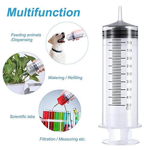 BBTO 2 Pieces Large Plastic Syringe with Tube 40 Inch Handy Plastic Tubing and Connections for Scientific Lab,Glue Dispensing,Watering,Refilling,Feeding and Measuring(500 ML) - size: 500 ML