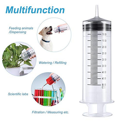 BBTO 2 Pieces Large Plastic Syringe with Tube 40 Inch Handy Plastic Tubing and Connections for Scientific Lab,Glue Dispensing,Watering,Refilling,Feeding and Measuring(500 ML) - size: 500 ML