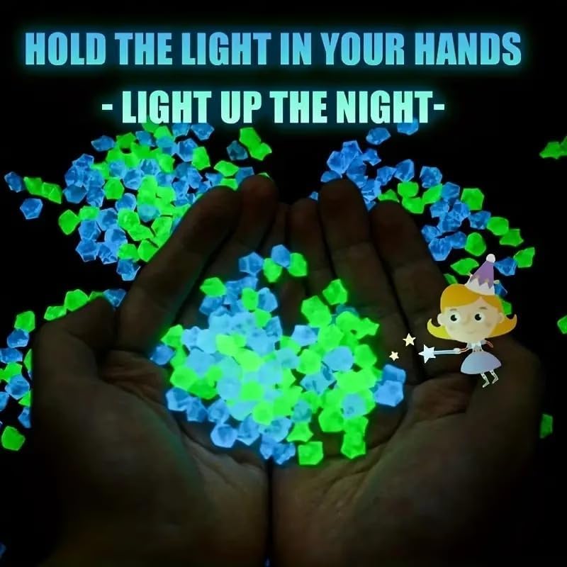 3000PCS Glow in The Dark Rocks for Fish Tank Aquarium Glow Gravel Stones for Pond Walkway Garden Landscape Outdoor Decor Luminous Pebbles for DIY Crafts 3-5mm Blue Green