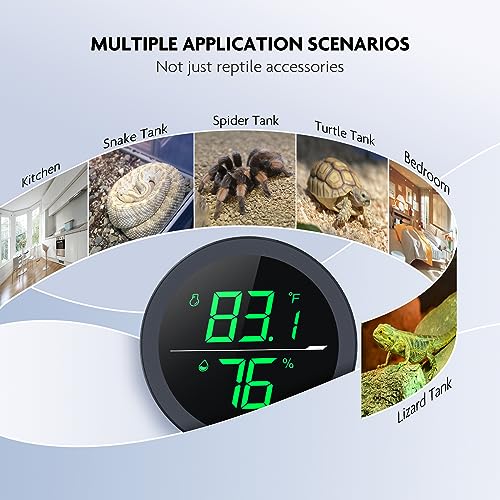 PAIZOO Real-time Display LED Digital Reptile Thermometer and Humidity Gauge | Always on Display, Button Control, Temperature Accuracy ±1 ℉ Thermometer for Reptile Tank with 55.2" Cable USB Power Supply