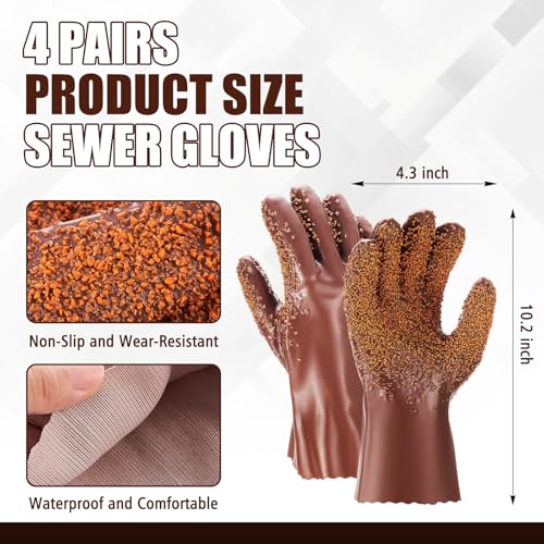 Teenyyou 4 Pairs Sewer Snake Gloves Non Slip and Reusable PVC Sewer Abrasion Resistant Drain Cleaning Waterproof Safety Plumbing Snake Gloves for Men Women Plumber Tools(Brown, Regular) - color: Brown, size: Standard