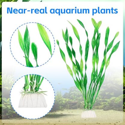 AQUANEAT Fish Tank Artificial Plants, Aquarium Plastic Seaweed Decorations, 8Inch Tall Fake Green Accessories, 10 Packs - size: 8inch