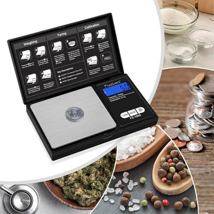 Fuzion Digital Pocket Gram Scale - 1000g/0.1g Small Food Scale Portable | Easy of Use, LCD Display, Tare Function, 6 Modes Ounces Grains, Batteries Included, Travel Food Scale - color: Black