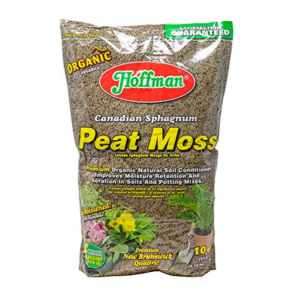 Hoffman Canadian Sphagnum Peat Moss Soil Conditioner to Improve Moisture Retention and Aeration, 10qt Bag - size: 1, style: Peat Moss