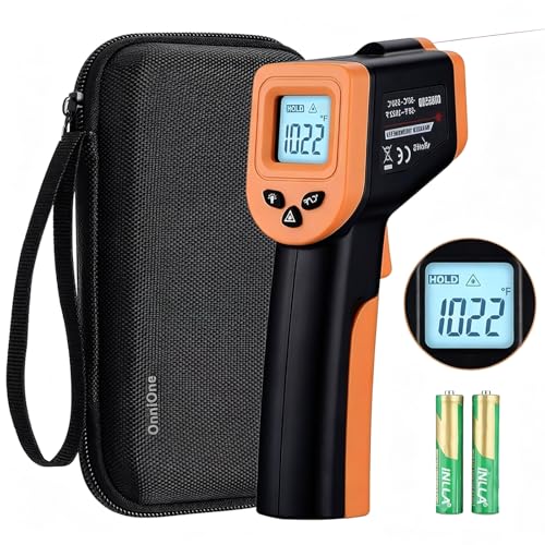 OnniOne Infrared Thermometer Temperature Gun for Cooking -58℉~1022℉ | Digital Thermometer Pizza Oven Blackstone Griddle, Laser Temperature Gun with Carrying Case, LCD Backlit (NOT for Human) - color: Black
