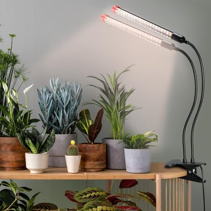 Gamechanger! 18 Watt Power Draw, NO Need Adapter, FECiDA 2026 2Head Clip Grow Lights for Seed Starting, Bonsai, Small Indoor Plants, Enough Bright Like Sun, 4/8/12/16/20H Timer - size: Clip-2Head-18W