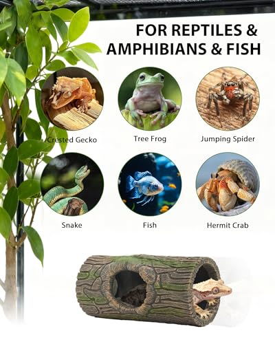 Magnetic Crested Gecko Hideout - Resin Hollow Log Cave, Reptile Hide Cave, Reptile & Amphibian Habitat Hide, Terrariums Decor